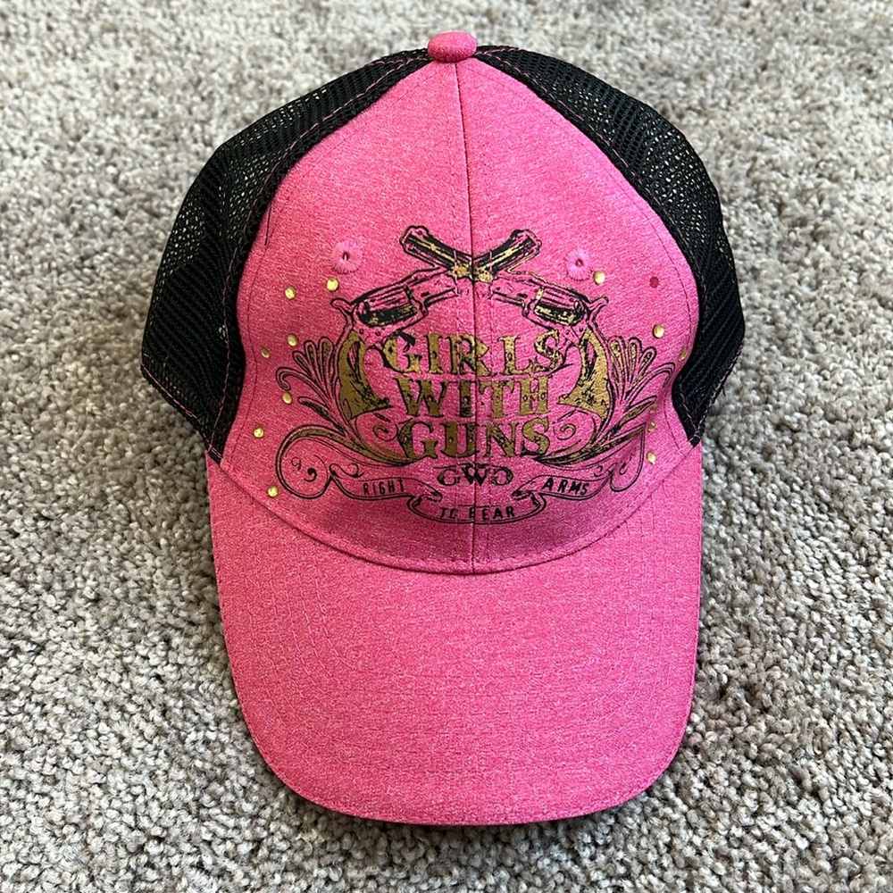 COPY - NEW Girls With Guns GWG pink gold bling mesh ball cap hat Velcro band On…